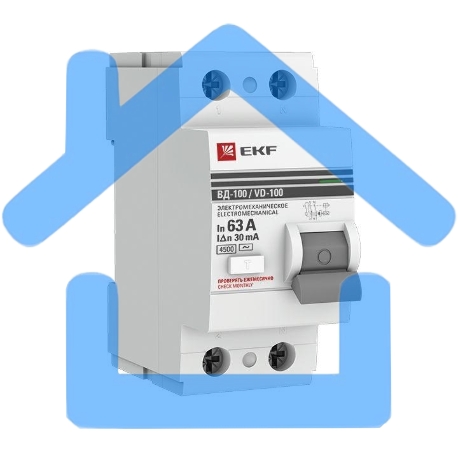 Выключатель дифференциального тока (УЗО) 2п 63А 30мА тип AC ВД-100 PROxima (электромех.) EKF elcb-2-63-30-em-pro