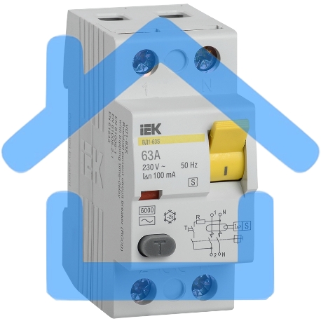 Выключатель дифференциального тока (УЗО) 2п 63А 100мА тип ACS ВД1-63 ИЭК MDV12-2-063-100-3