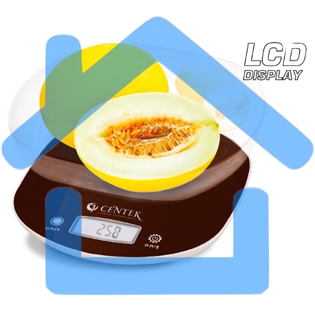 Весы кухонные Centek CT-2456 (шоколад) электр., max 7кг(!!!), шаг 1г, большая съемная чаша, дисплей-1