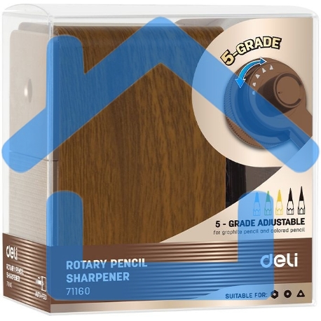 Точилка для карандашей механическая Deli 71160Brown, 1 отверстие, пластик, коричневый-2