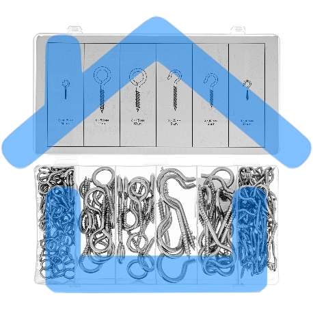 Набор крюков-саморезов СИБРТЕХ 2,5x25, 3x40, 5x65, 5x75, 6x45, 6x50 мм, 151 предм. СИБРТЕХ 47611-3
