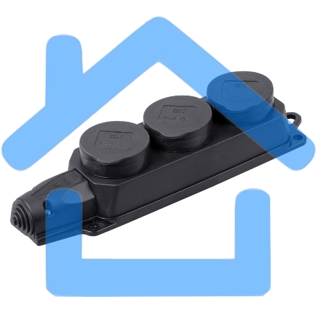 Розетка ИЭК ОМЕГА РБ33-1-0мIP44 трехместная с защитными крышками каучук-1