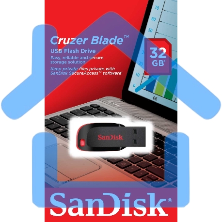Флешка USB Sandisk 32Gb Cruzer Blade SDCZ50-032G-B35 USB 2.0 черный/красный-6