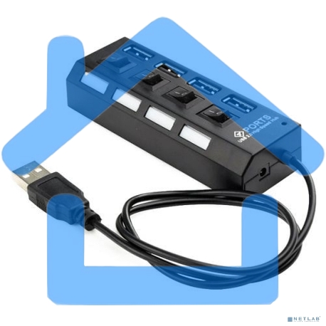 Концентратор USB 2.0 Gembird UHB-243-AD с подсветкой и выключателем, 4 порта, блистер-2