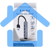 Разветвитель USB3.1 Gembird UHB-C484, 4хUSB, с доп.питанием (порт Type-C), кабель USB 19см, алюминий, коробка