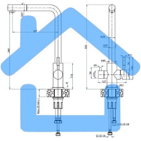 Кухонный смеситель GranFest Quarz GF-Z-5421, Г-образный, кран под фильтрованную воду, серый-3