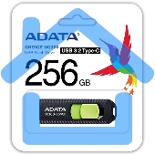 Флешка USB ADATA UC300 (ACHO-UC300-256G-RBK/GN), 256Gb, Type-C USB 3.2, R/W 100/30, черный / зеленый