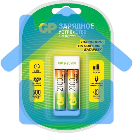 Зарядное устройство GP Rechargeable E211/210AAHCCS-2CR1 AA/AAA NiMH 2100mAh (2шт) блистер-1