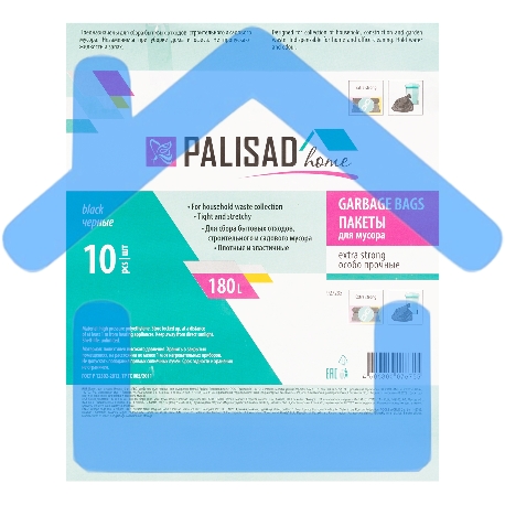 Пакеты для мусора 180 л x 10 шт. пвд особопрочные черные, длинный ролик, HomePalisad-1