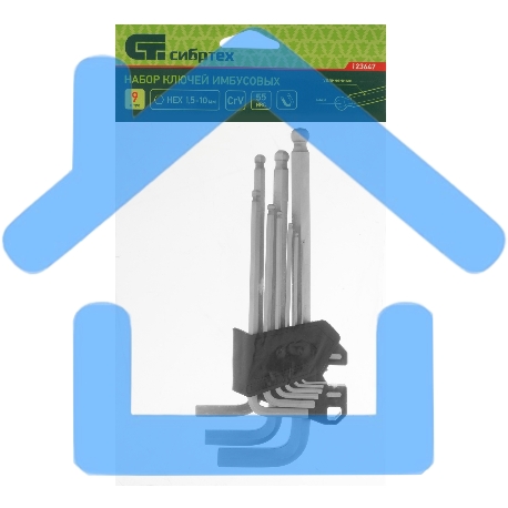 Набор ключей имбусовых Сибртех HEX, 1,5-10 мм, CrV, 9 шт., удлиненные, с шаром-4
