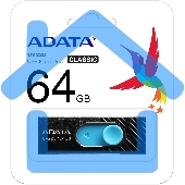 Флешка USB ADATA UV220 (AUV220-64G-RBKBL), 64Gb, USB 2.0, R/W 15/5, черный/голубой