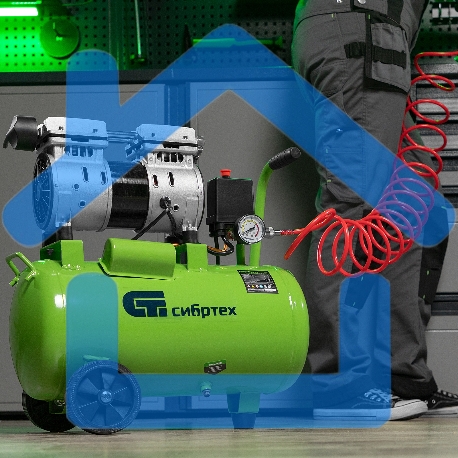 Компрессор безмаслянный малошумный МБ 1100/24,1100 Вт, 24 л, 170 л/мин Сибртех