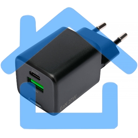 Зарядное устройство Cablexpert MP3A-PC-62, 20Вт GaN, 3А, QC4.0/PD, 1xUSB, 1xType-C, черный, пакет-1