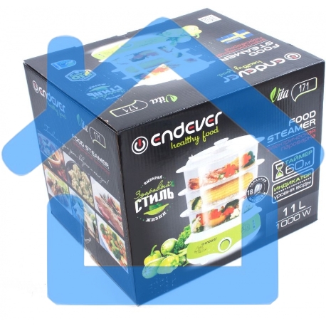 Пароварка Endever Vita-171, белый/зеленый, мощность 1000 Вт, объем 11 л-13