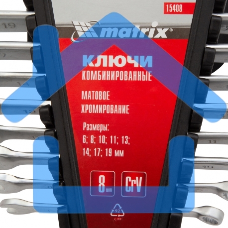 Набор ключей комбинированных, 6 - 19 мм, 8 шт., CrV, матовый хром