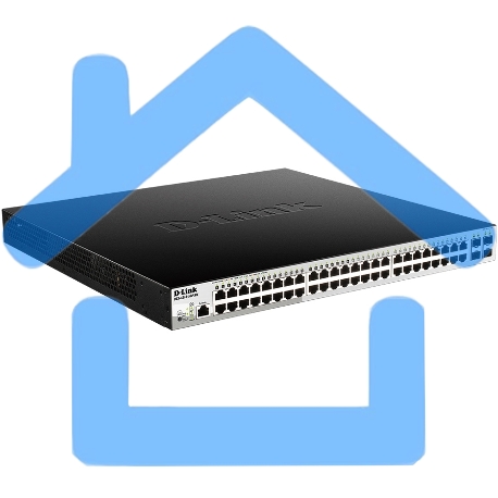Коммутатор D-Link DGS-1210-52P/ME/B1A, L2 Managed Switch with 48 10/100/1000Base-T ports and 4 1000Base-X SFP ports (8 PoE ports 802.3af/802.3at (30 W), 16 PoE ports 802.3af (15,4 W), PoE Budget 193 W). 16K Mac-5