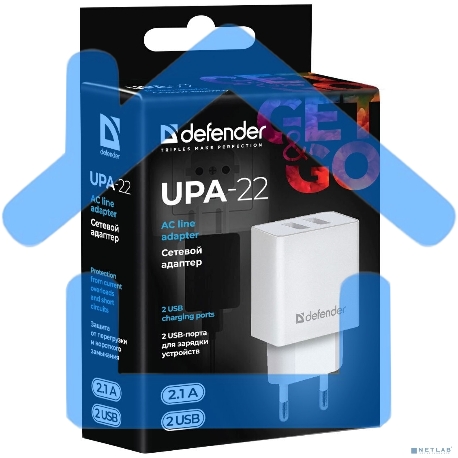 Сетевой адаптер Defender 2xUSB, 2.1А, белый (UPA-22)-3