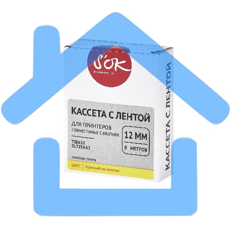 Кассета с лентой S'OK by Sakura Printing TZE632 для Brother, красный на желтом, 12мм/8м, наклейка-1
