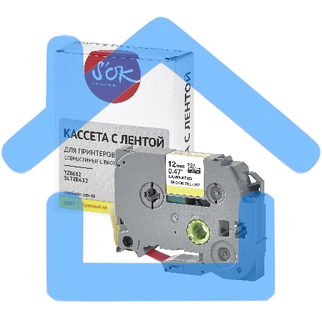 Кассета с лентой S'OK by Sakura Printing TZE632 для Brother, красный на желтом, 12мм/8м, наклейка