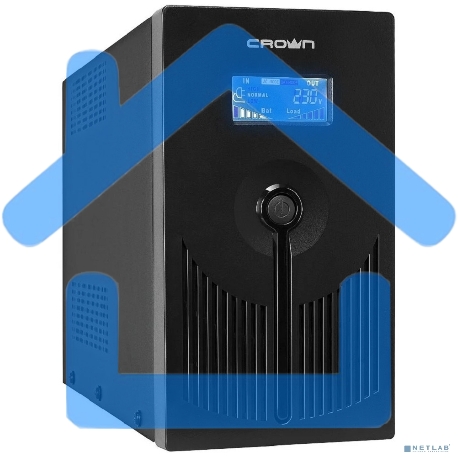 Источник бесперебойного питания CROWN 800VA/450W, металл, 1x12V/9AH, розетки 3*EURO+1*IEC bybass, трансформатор AVR 145-280V, LCD дисплей, съемный кабель 1.2м, фильтр телефонной и ethernet линии RJ11/45, защита батареи, от перегрузки, от КЗ-9