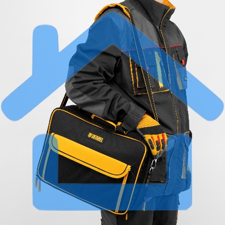 Сумка для инструмента Denzel 400х170х300 мм, 3 отделения, 28 карманов, наплечный ремень-8