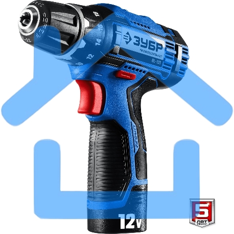 Дрель-шуруповерт ЗУБР DL-121-22F, Аккумуляторная, 12В, 2 АКБ, Кейс + LED фонарь