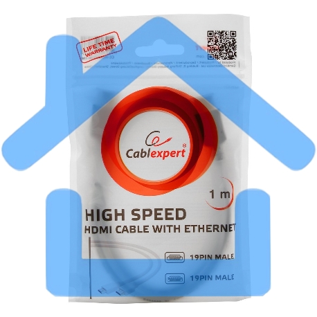 Кабель Cablexpert HDMI CC-HDMI4-W-1M, 19M/19M, v2.0, медь, позол.разъемы, экран, 1м, белый, пакет-2