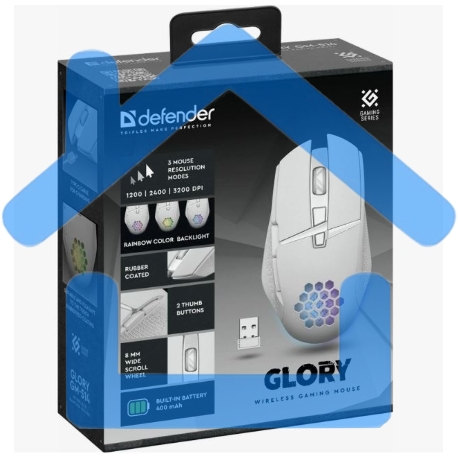 Мышь беспроводная Defender Glory GM-514 белый, 3200 dpi, радиоканал, USB, кнопки - 7-9