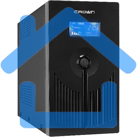 Источник бесперебойного питания CROWN 800VA/450W, металл, 1x12V/9AH, розетки 3*EURO+1*IEC bybass, трансформатор AVR 145-280V, LCD дисплей, съемный кабель 1.2м, фильтр телефонной и ethernet линии RJ11/45, защита батареи, от перегрузки, от КЗ-2