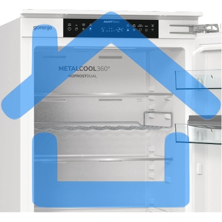 Встраиваемый холодильник Gorenje NRKI517E82WF, полезный объем 244 л, электронное управление, цифровой дисплей, автоматическое размораживание No Frost, быстрое замораживание, интенсивное охлаждение, зона свежести с контролем влажности, инверторный компресс-8