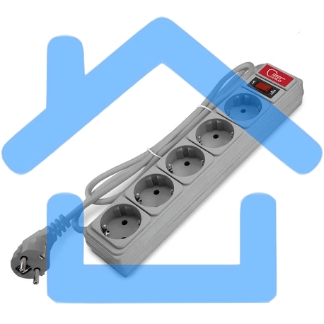 Удлинитель с сетевым фильтром 5х1.8 10А ПВС 3х0.75 сер. Союз 1341