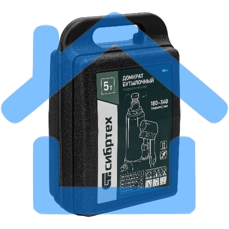 Домкрат гидравлический Сибртех бутылочный, 5т, 180-340мм, в пласт. кейсе-14