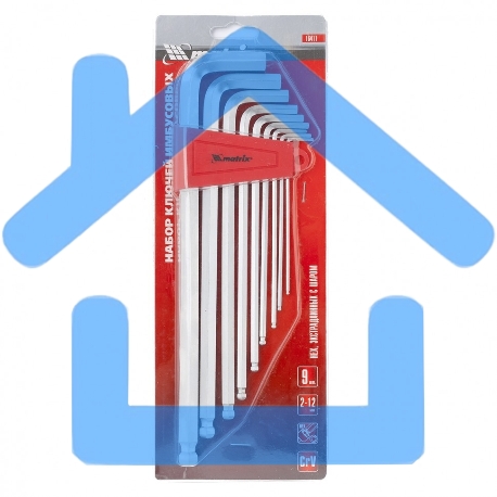 Набор ключей имбусовых Matrix HEX, 2–12 мм, CrV, 9 шт., экстра-длинные, c шаром, сатин.