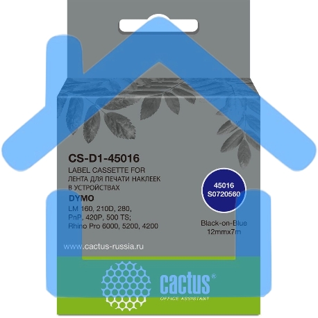 Картридж ленточный Cactus CS-D1-45016 2мм, черный шрифт, синий фон, 7м для DYMO LM 160, 210D, 280, PnP, 420P, 500 TS; Rhino Pro 6000, 5200, 4200-2