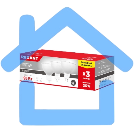 Лампа светодиодная Rexant Рефлектор-спот 9.5 Вт GU5.3 760 Лм 4000 K нейтральный свет (3 шт./уп.)