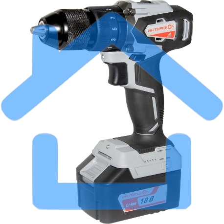 Дрель-шуруповерт ИНТЕРСКОЛ ДАУ-13/18ВК, Аккумуляторный, 18В, 2 АКБ, Ударный, Кейс