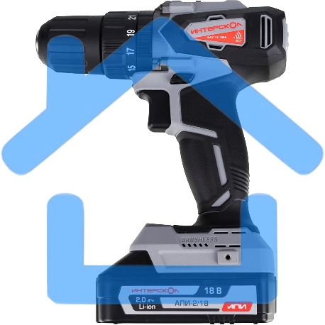 Дрель-шуруповерт ИНТЕРСКОЛ ДАУ-13/18ВК, Аккумуляторный, 18В, 2 АКБ, Ударный, Кейс-10