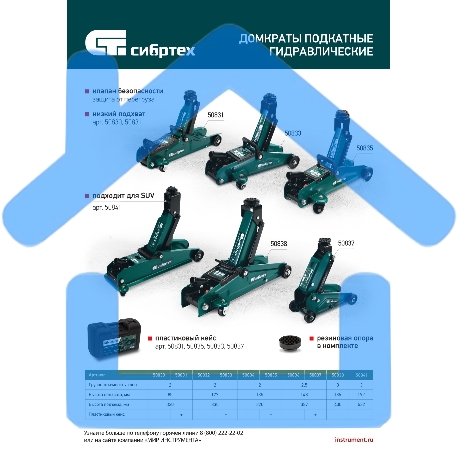 Домкрат гидравлический Сибртех подкатной, 2т, 127-330мм