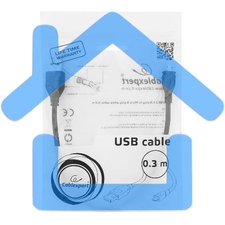 Кабель USB 2.0 Pro Gembird/Cablexpert AM/microBM 5P, 0.3м, экран, черный, пакет CCP-mUSB2-AMBM-0.3M-2