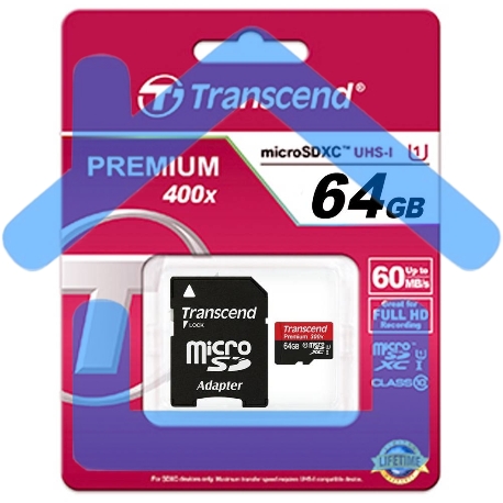Флеш карта microSDXC 64Gb Class10 Transcend TS64GUSDU1 + adapter-8