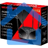 Двухдиапазонный роутер MERCUSYS AX3000 Wi-Fi 6, до 574 Мбит/с на 2,4 ГГц + до 2402 Мбит/с на 5 ГГц,4 фиксированные внешние антенны, 3 гигабитных порта LAN, 1 гигабитный порт WAN