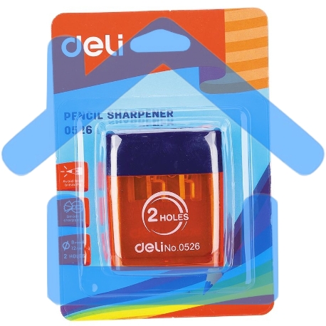 Точилка для карандашей ручная Deli E0526, 2 отверстия, пластик, ассорти блистер-2