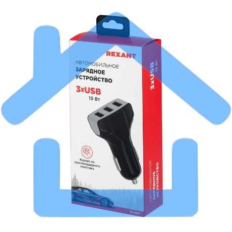 Зарядное устройство в прикуриватель Rexant 3 x USB, 1000mA, черный-3