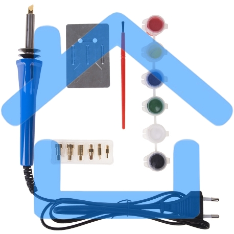 Выжигатель Rexant 12-0186 (набор паяльник-выжигатель), 7 насадок, подставка, кисточка, краски 230 В/30 Вт
