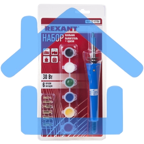 Выжигатель Rexant 12-0186 (набор паяльник-выжигатель), 7 насадок, подставка, кисточка, краски 230 В/30 Вт-5