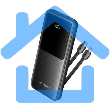 Портативный аккумулятор Vention Power Bank 10000mAh(Micro-USB/C/A/A) со встроенными кабелями 22.5W Черный с LED Дисплеем, шт.-4