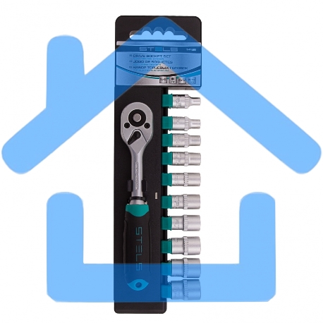 Набор головок STELS 14125набор торцевых головок 1/4'' головки 4 - 13мм с трещот. ключом crv 11пр.