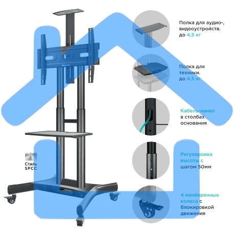 Мобильная стойка ONKRON TS1551 черный-10