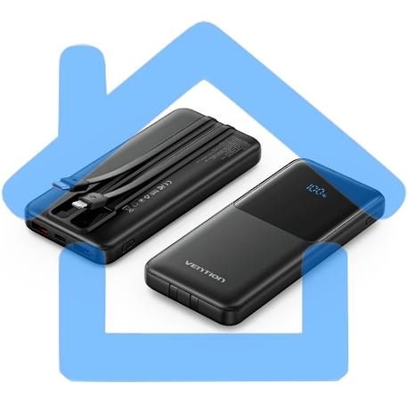 Портативный аккумулятор Vention Power Bank 10000mAh(Micro-USB/C/A/A) со встроенными кабелями 22.5W Черный с LED Дисплеем, шт.-3