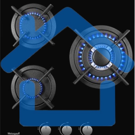 Встраиваемые газовые панели Weissgauff HGG 451 BGh, 45x51 см, газовая, закаленное стекло, независимая, электроподжиг, газ-контроль, чугунные решетки, в комплекте - подставка WOK, черная-3
